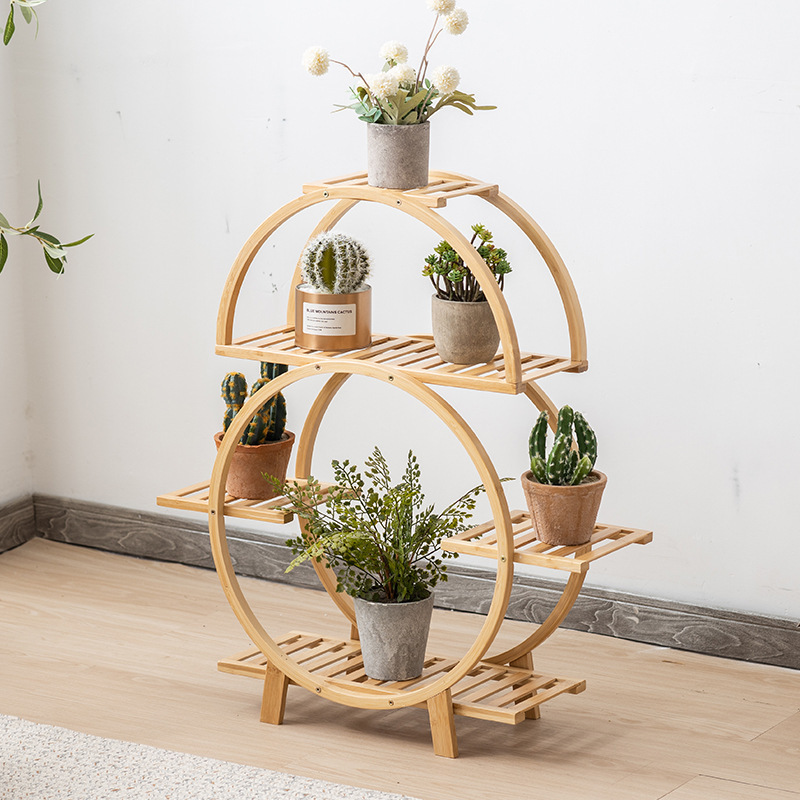 Customizable Wooden Plant Standing Indoor Outdoor Bamboo Flower Pot Shelf for Garden Multi-Layer Balcony Flower Stand