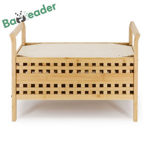 Space Saving Cabinet Storage Bamboo Shoe Rack Bench with Seat 2-Tier Shoes Rack Organizer Natural Bamboo Shoe Bench with cushion