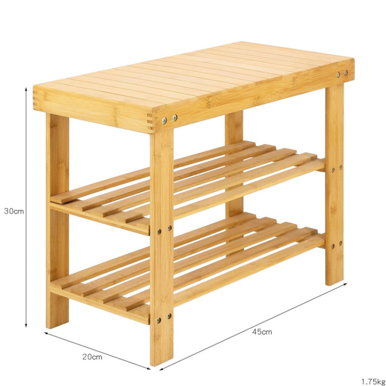 Custom 2-Tiler Entrance Hallway Modern Bamboo Shoes Organizers  Racks With Seat Shoe Changing Stool Bench