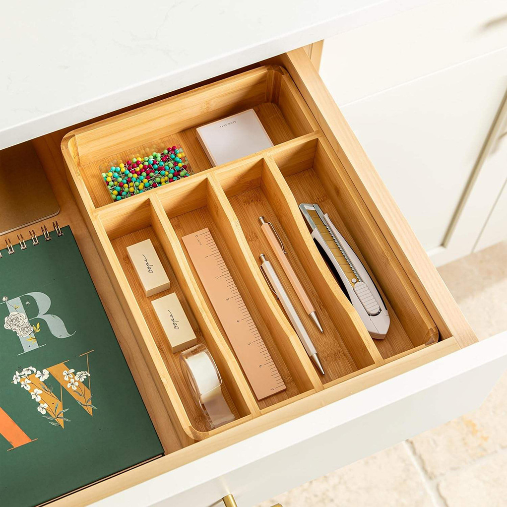 Multifunctional Custom Kitchen Expandable Wooden Silverware Cutlery Utensil Organizer Dividers Bamboo Drawer Organizer