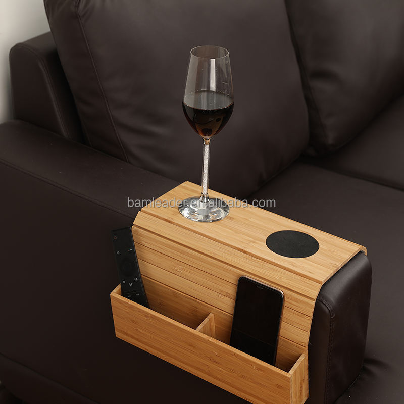 Customizable Logos Bamboo SofaTray Table Remote Armrest Table with Sofa Cup Holder Bamboo Sofa Arm Tray With Mobile Phone Holder