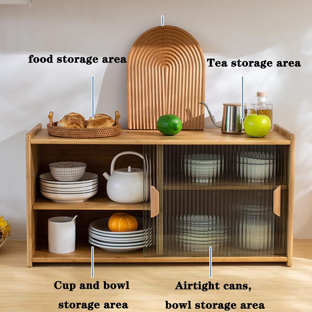 Living Room Wall Cabinet Kitchen Tabletop Dining Storage Rack Organizer Wall Hanging Glass And Bamboo Storage Cabinet