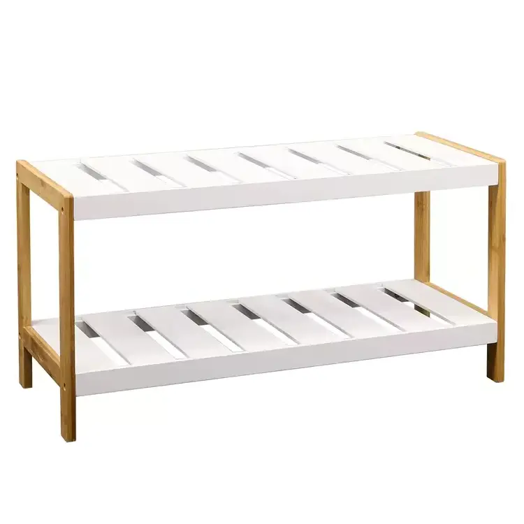 FREE SAMPLE Customized Multifunctional 2 Layers Natural Footstool Shelf Shoe Rack Bamboo Shoes Cabinet for Living Room