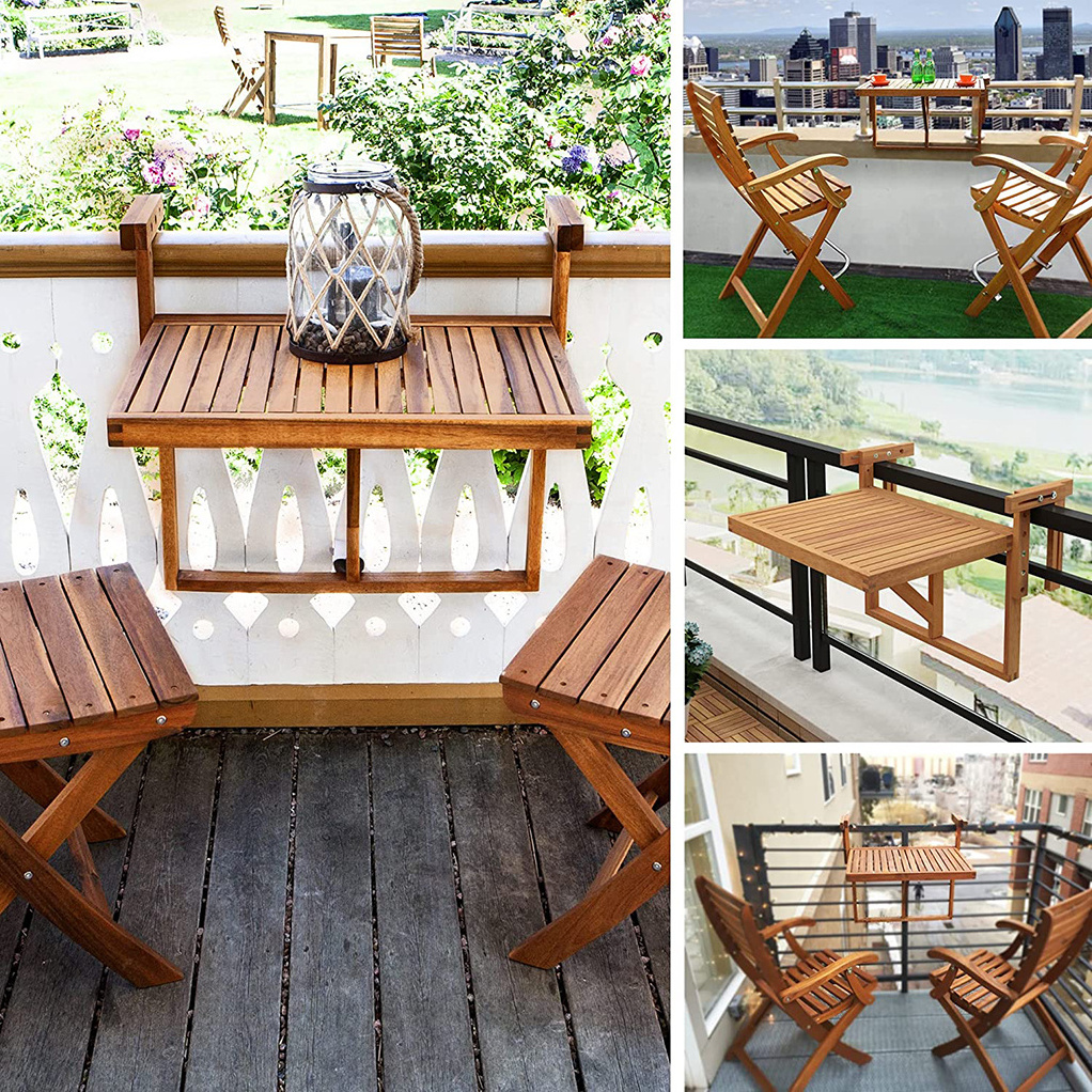 Hot Sales Wooden Hanging Table Folding Balcony Tables Multifunctional And Portable Bamboo Balcony Bar Table for Railings