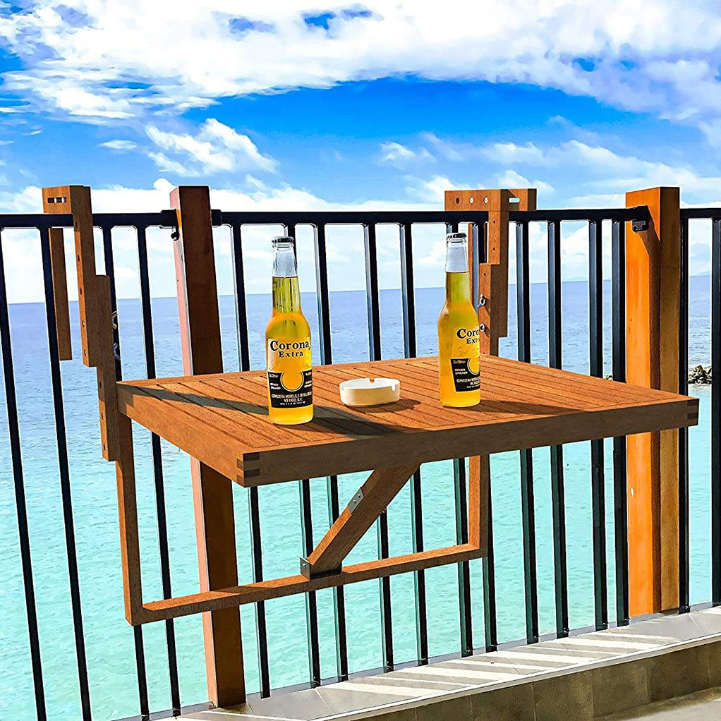 Hot Sales Wooden Hanging Table Folding Balcony Tables Multifunctional And Portable Bamboo Balcony Bar Table for Railings