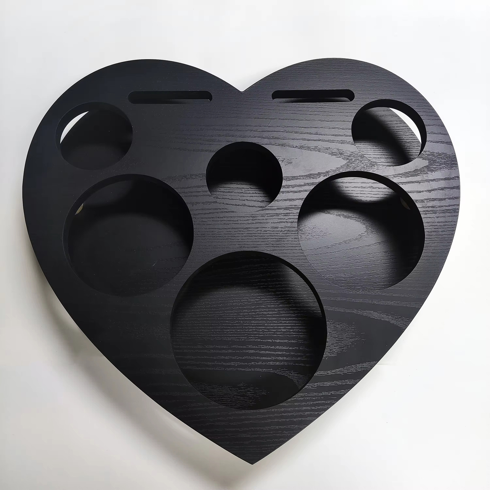 Factory Direct Sales Wooden Couch Snack Box Black Snack Storage Rack Table Heart Shaped Bamboo Couch Cup Holder Tray for Sofa