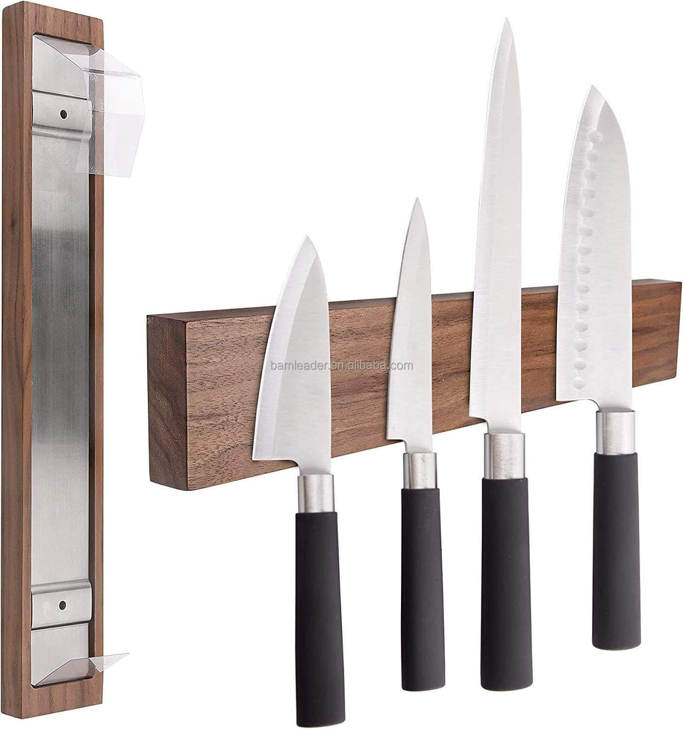 Wall Mount Stainless Steel Knife Rack Bamboo Magnetic Knife Blocks Display Holder Kitchen Bamboo Wooden Magnetic Knife Holder