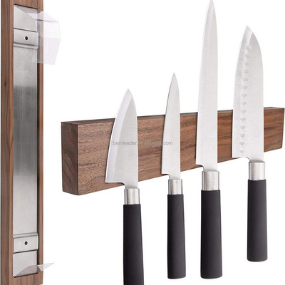 Wall Mount Stainless Steel Knife Rack Bamboo Magnetic Knife Blocks Display Holder Kitchen Bamboo Wooden Magnetic Knife Holder