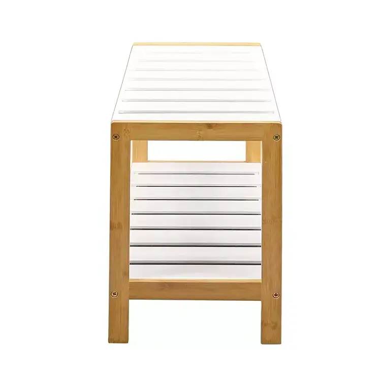 FREE SAMPLE Customized Multifunctional 2 Layers Natural Footstool Shelf Shoe Rack Bamboo Shoes Cabinet for Living Room