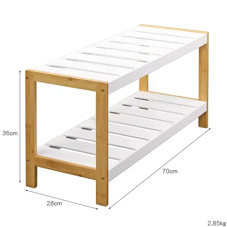 FREE SAMPLE Customized Multifunctional 2 Layers Natural Footstool Shelf Shoe Rack Bamboo Shoes Cabinet for Living Room