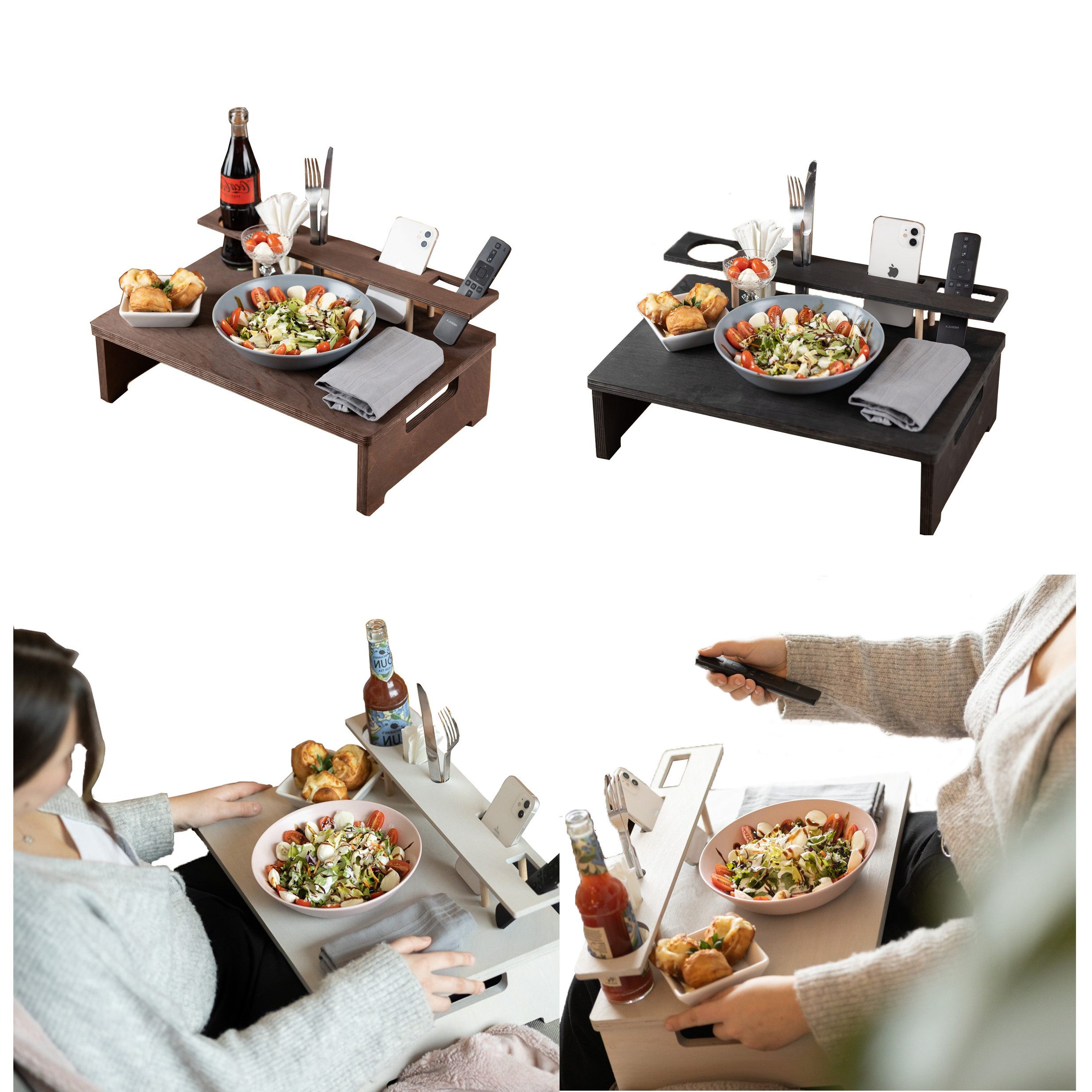 Hot Selling Multi-color Sofa Snack Tray Table With Remote Control Holder and Drink Holder Bamboo Couch Tray Table And Lap Table