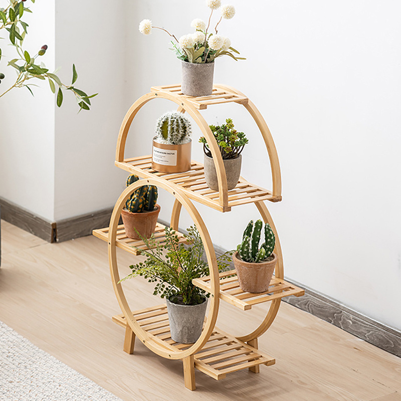 Customizable Wooden Plant Standing Indoor Outdoor Bamboo Flower Pot Shelf for Garden Multi-Layer Balcony Flower Stand