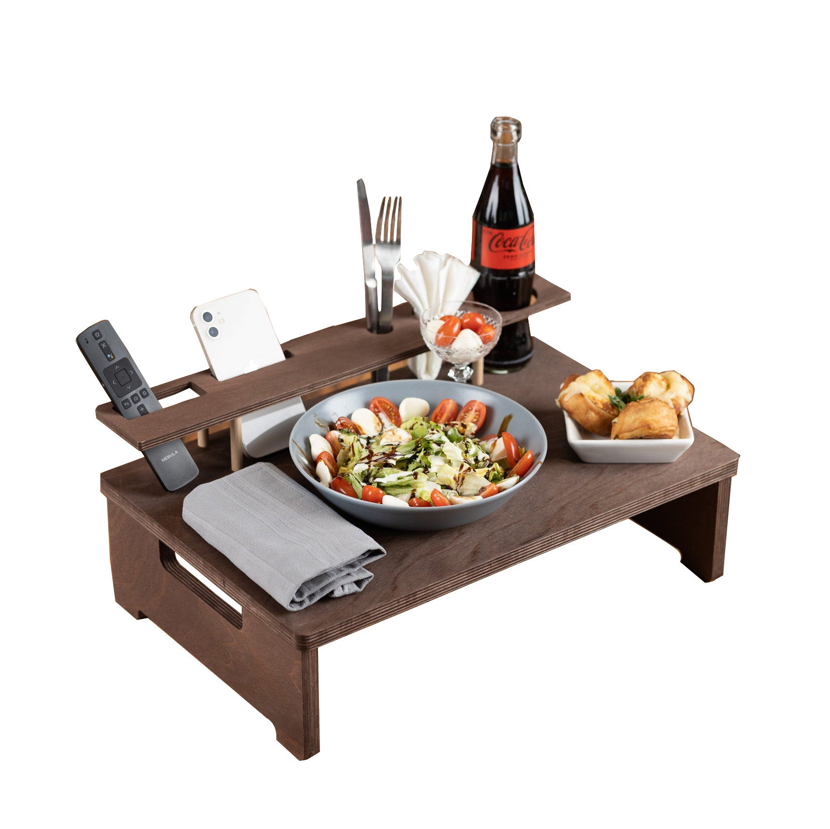 Hot Selling Multi-color Sofa Snack Tray Table With Remote Control Holder and Drink Holder Bamboo Couch Tray Table And Lap Table