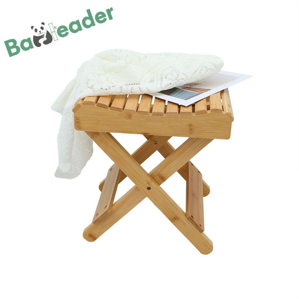 Wholesale Multi-functional Bamboo Shower Stool Portable Wooden Folding Stool Bamboo Shower Bench for Shaving Shower Foot Rest