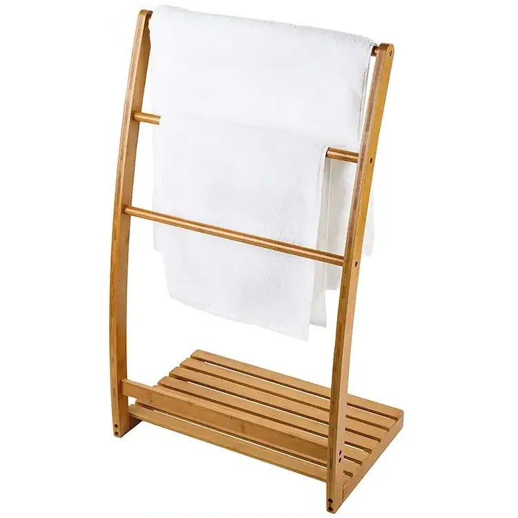 Bamboo Standing Towel Rack Folding Towel Rack