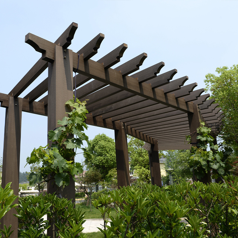 Luxury Modern Outdoor Pergola Waterproof Aluminium Waterproof WPC Wood Plastic Composite Garden Pergola Gazebo