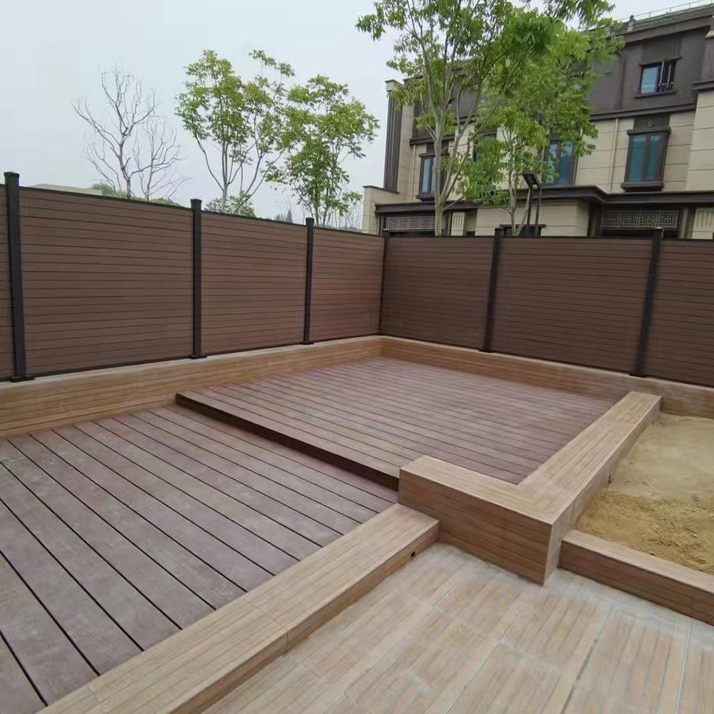 Aluminium Rail frame Wooden texture outdoor Garden Fence Cheap wpc composite wood Fence Panels