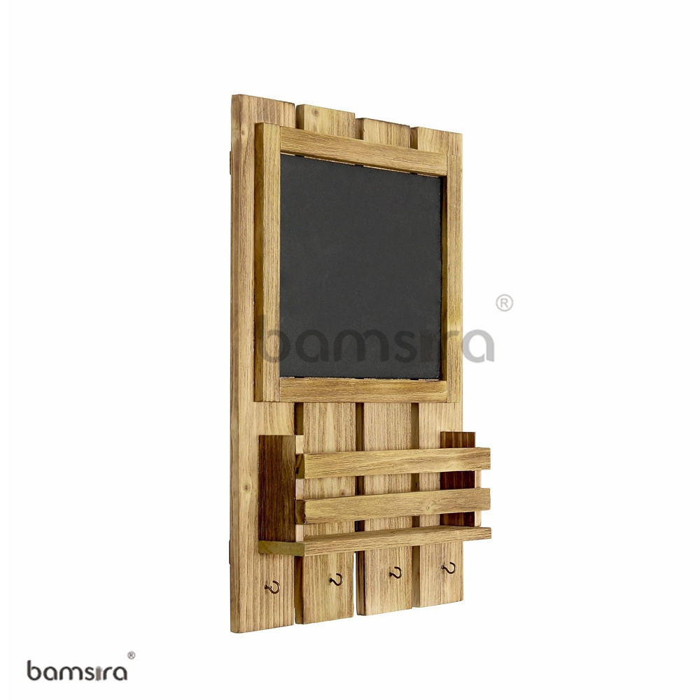 ODM/OEM Natural Wooden Wall Mounted Chalkboard Sign with Key Holder Hooks and Mail Storage