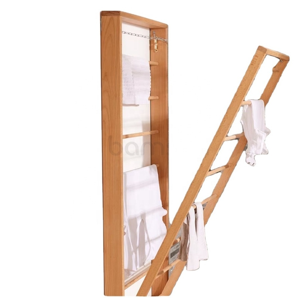 2023 New Arrivals Foldable Wooden Wall Mounted Drying Rack For Laundry Bathroom