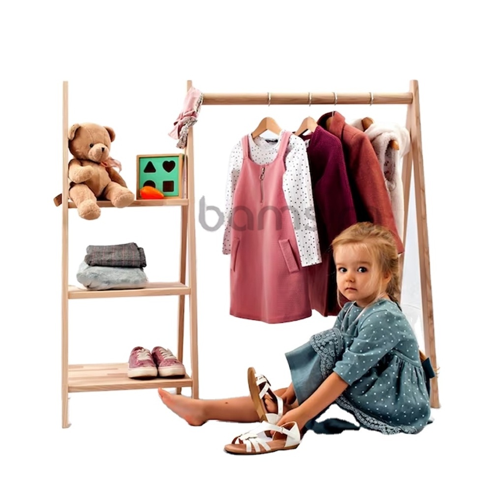 Durable and Economical Wooden Children Toddler Wardrobe Dress up Clothes Organizer Stands