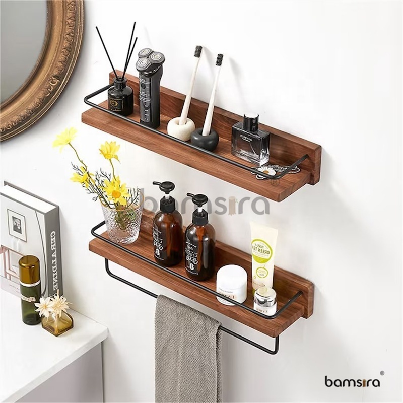 Walnut Wood Floating Shelves for Bathroom Hanging Wall Shelves for Bedroom Organizer Shelves