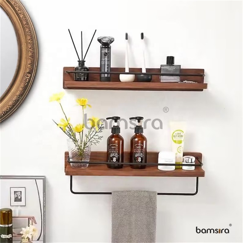 Walnut Wood Floating Shelves for Bathroom Hanging Wall Shelves for Bedroom Organizer Shelves