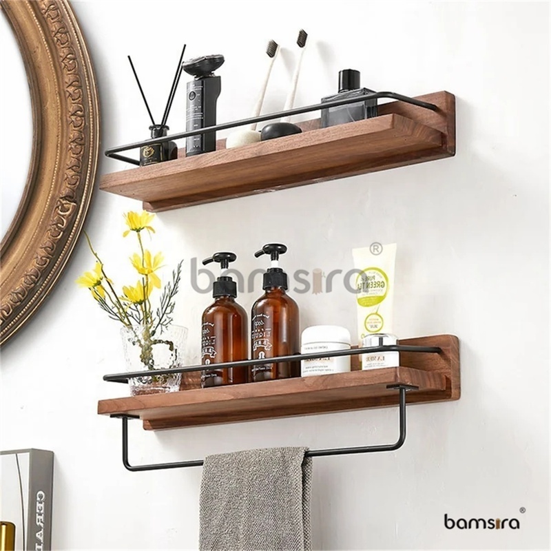 Walnut Wood Floating Shelves for Bathroom Hanging Wall Shelves for Bedroom Organizer Shelves