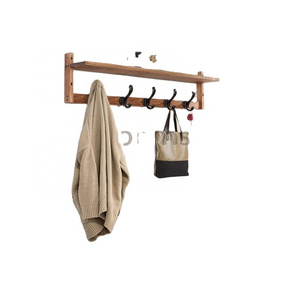 Wall Floating Shelf Wood Entryway Coat Hanger with 5 Hooks for Jacket Coat Hat in Mudroom