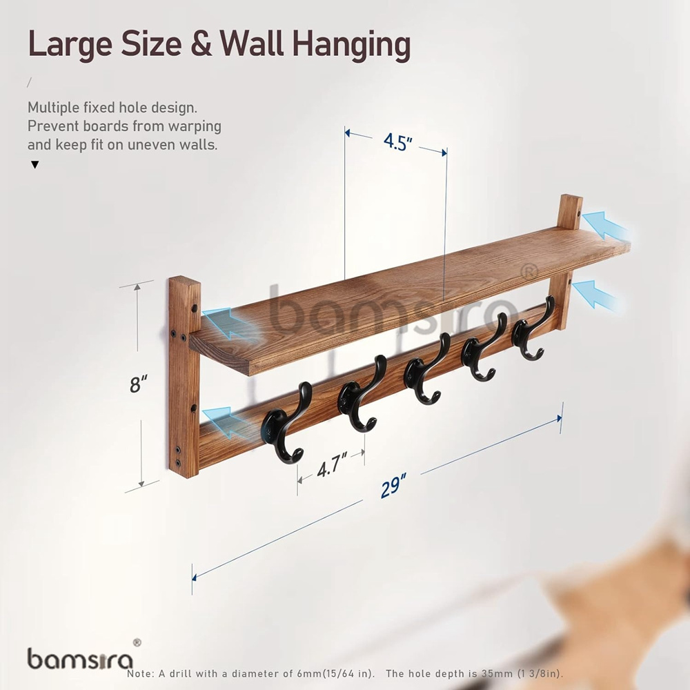 Nordic Living Room Wall Mounted Wooden Coat Storage Rack with Hooks ,Home Furniture