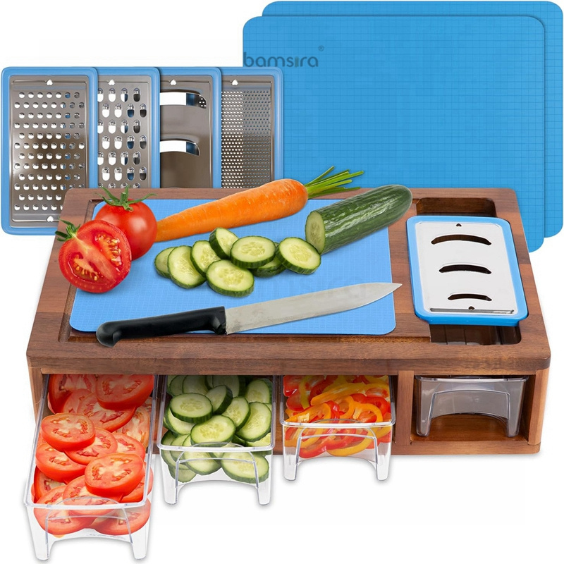 Built-in GRATER Easy To Clean Food Prep Station AcacIA wOOD Cutting Board With Containers