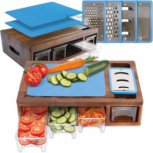 Built-in GRATER Easy To Clean Food Prep Station AcacIA wOOD Cutting Board With Containers