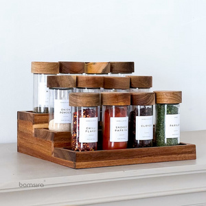 Kitchen Pantry Cabinet Organizer 3-Tier Acacia Wooden Spice Rack for Spice Bottles Jars