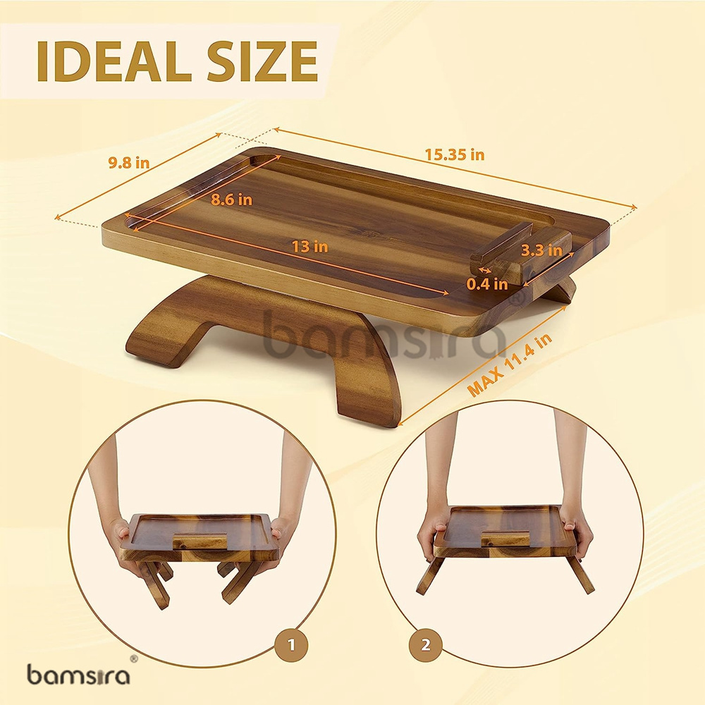 Wooden Custom Foldable Anti-slip Sofa Arm Storage Couch Console Rest Tray Cup Holder