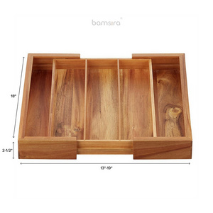 Luxury Acacia Wood Natural Kitchen Drawer Organizer and Expandable Utensil Organizer