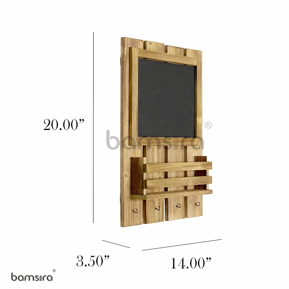 ODM/OEM Natural Wooden Wall Mounted Chalkboard Sign with Key Holder Hooks and Mail Storage