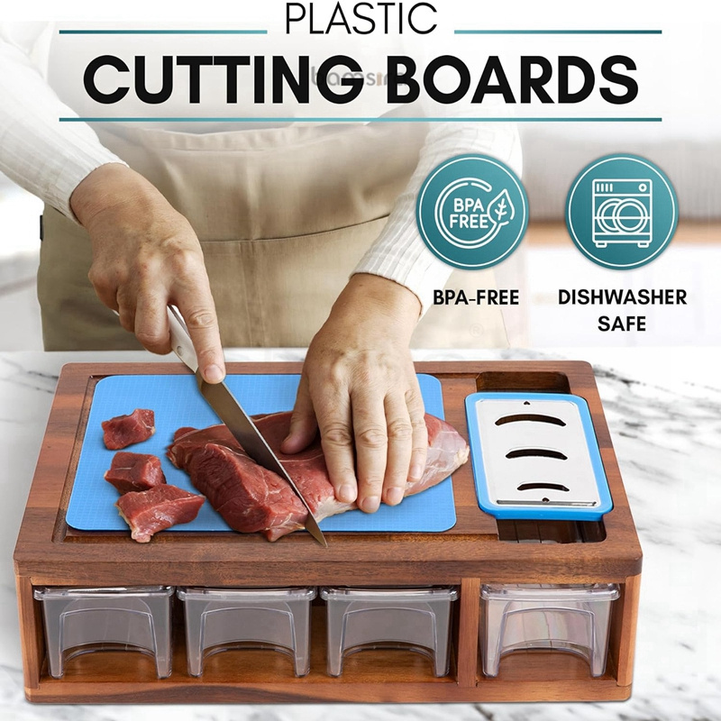 Built-in GRATER Easy To Clean Food Prep Station AcacIA wOOD Cutting Board With Containers