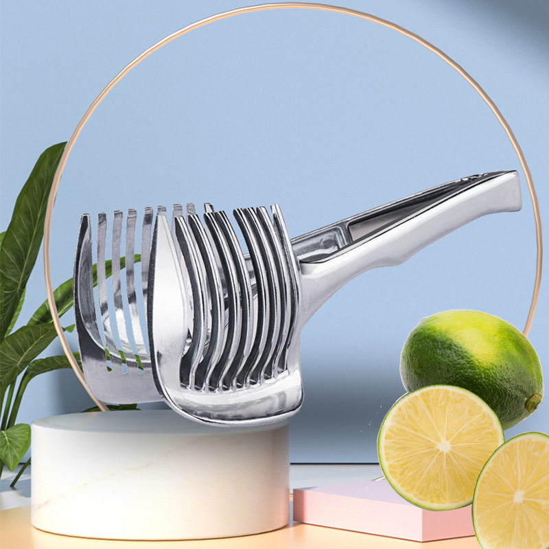 Multi-Handheld Round Fruit Slicer Alu Alloy Onion Holder Tomato Lemon Slicer Fruit Slicer Tongs