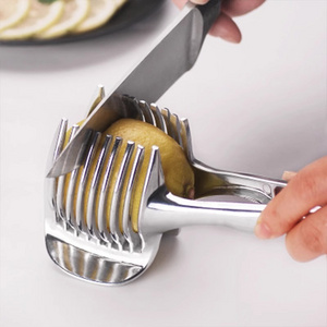 Multi-Handheld Round Fruit Slicer Alu Alloy Onion Holder Tomato Lemon Slicer Fruit Slicer Tongs