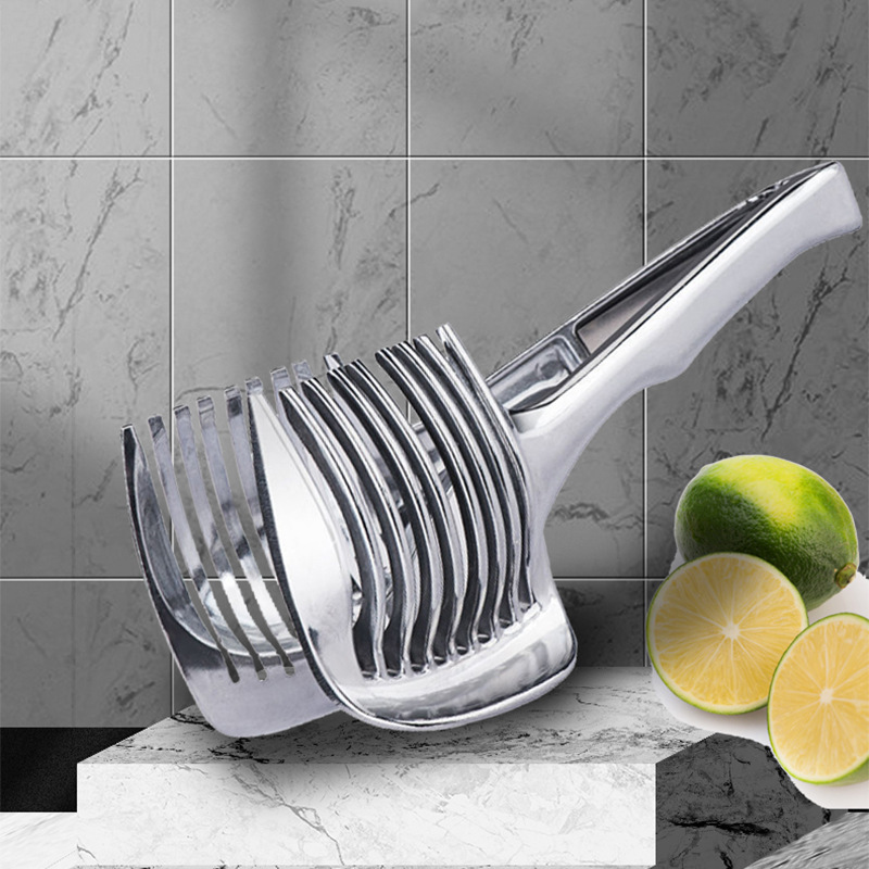 Multi-Handheld Round Fruit Slicer Alu Alloy Onion Holder Tomato Lemon Slicer Fruit Slicer Tongs