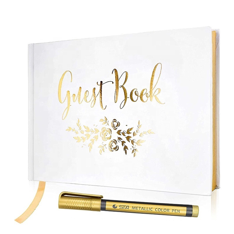 Custom Logo Printing Merry Wedding Journal Gold Guest Book Album Photo Notebooks Hardcover White Polaroid Book With Gilded Edges