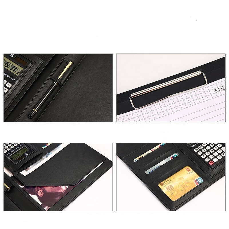 Custom Top Quality PU Leather Business Portfolio Bag Professional Clip File Folder A4 Document Folder Binder With Card Holder