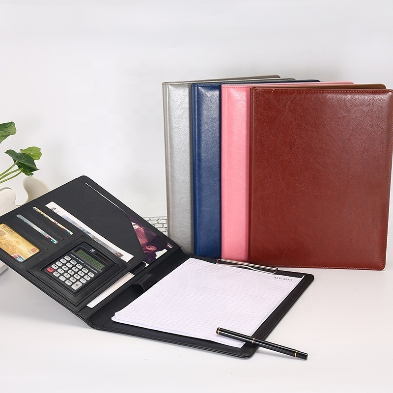 Custom Top Quality PU Leather Business Portfolio Bag Professional Clip File Folder A4 Document Folder Binder With Card Holder