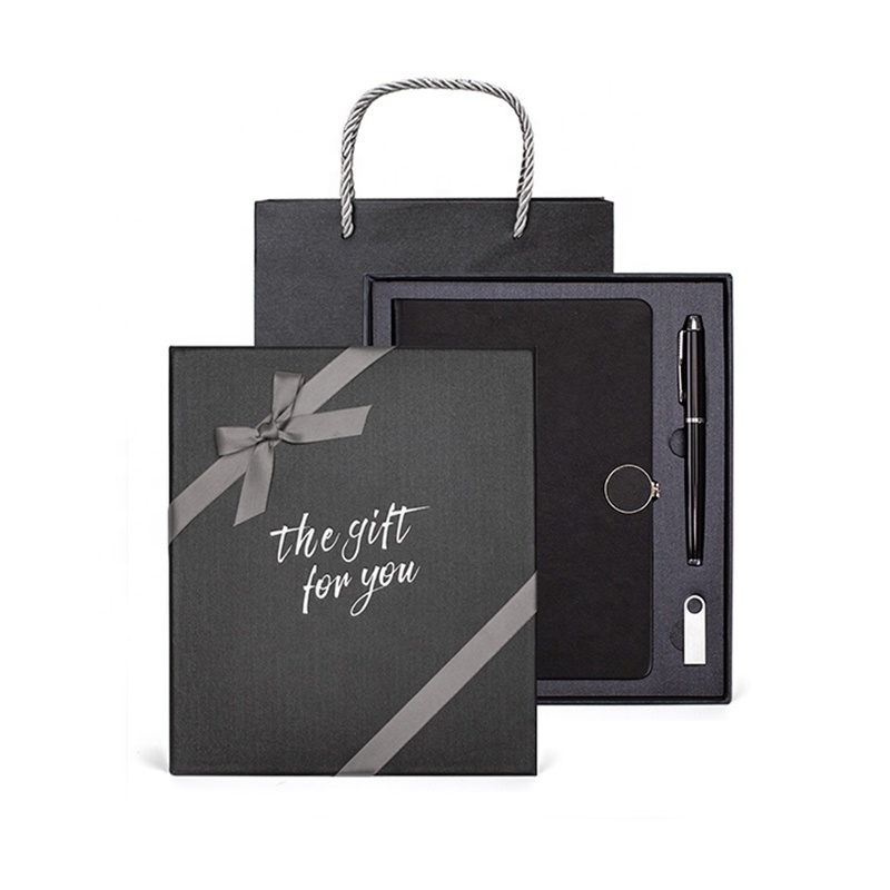 Wholesale Promotional Luxury Gifts Items Notebook Gift Set Business Office Black Faux Leather Magnetic Diary A5 Journal With Box