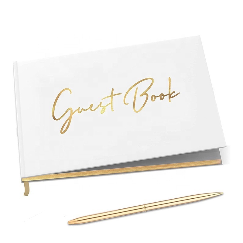 Custom Logo Printing Merry Wedding Journal Gold Guest Book Album Photo Notebooks Hardcover White Polaroid Book With Gilded Edges