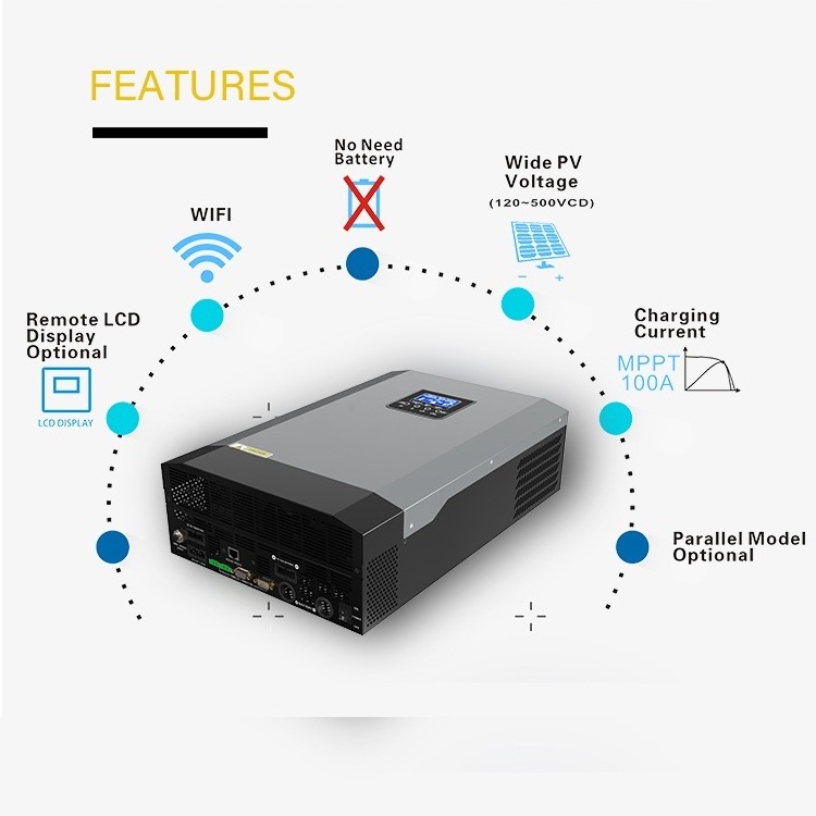 Renewable Energy Off Grid High PV 450VDC High Frequency Solar Inverter 5KW 5.5KW 48VDC Pure Sine Wave Inverter