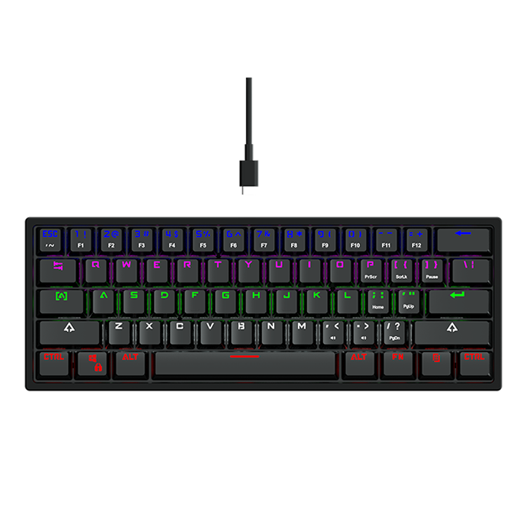 OEM 61 Keys BK70 60% Mechanical Gaming Keyboard RGB LED Rainbow Backlit Wired Keyboard with Red Switches for Windows Gaming PC