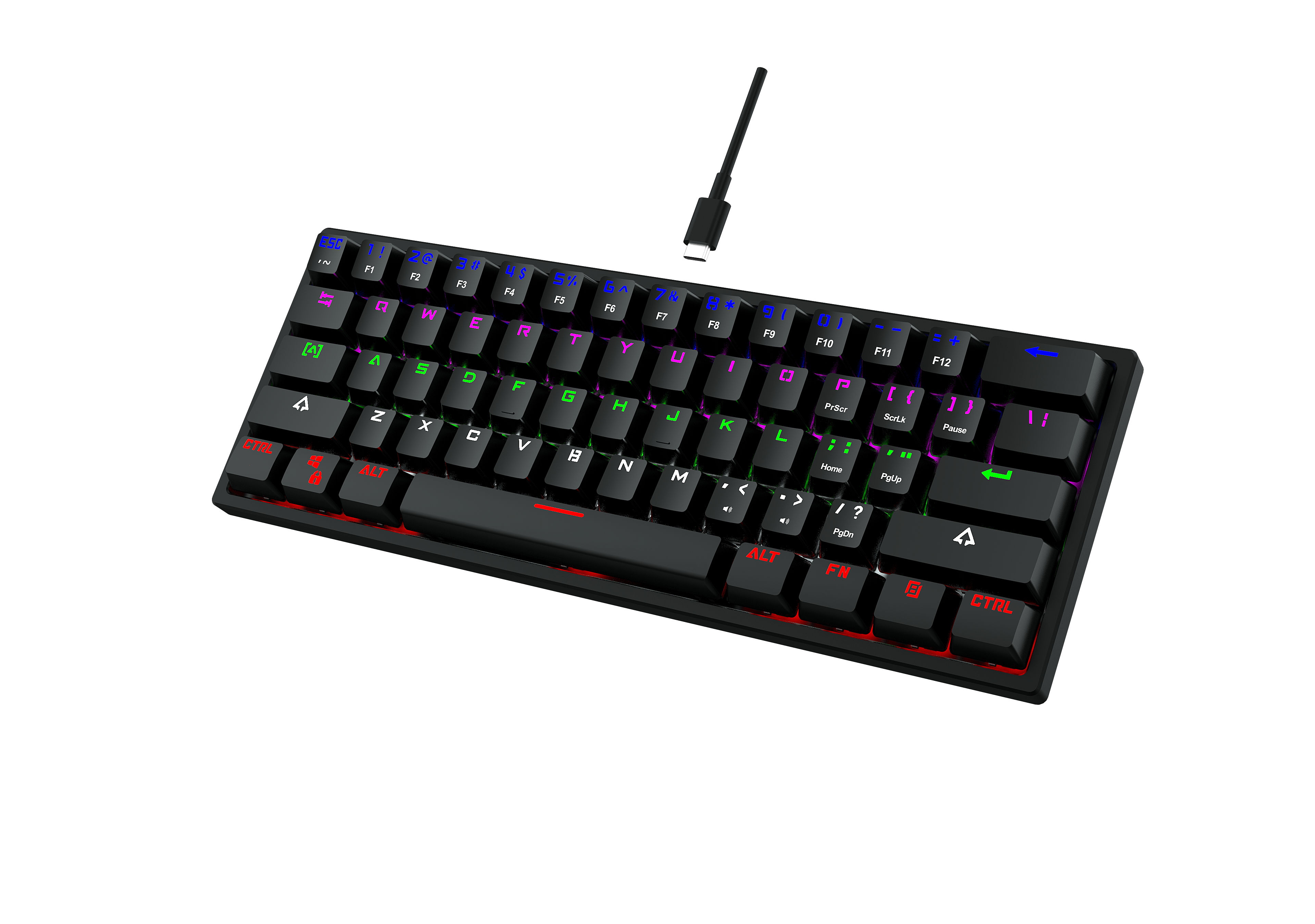 OEM 61 Keys BK70 60% Mechanical Gaming Keyboard RGB LED Rainbow Backlit Wired Keyboard with Red Switches for Windows Gaming PC