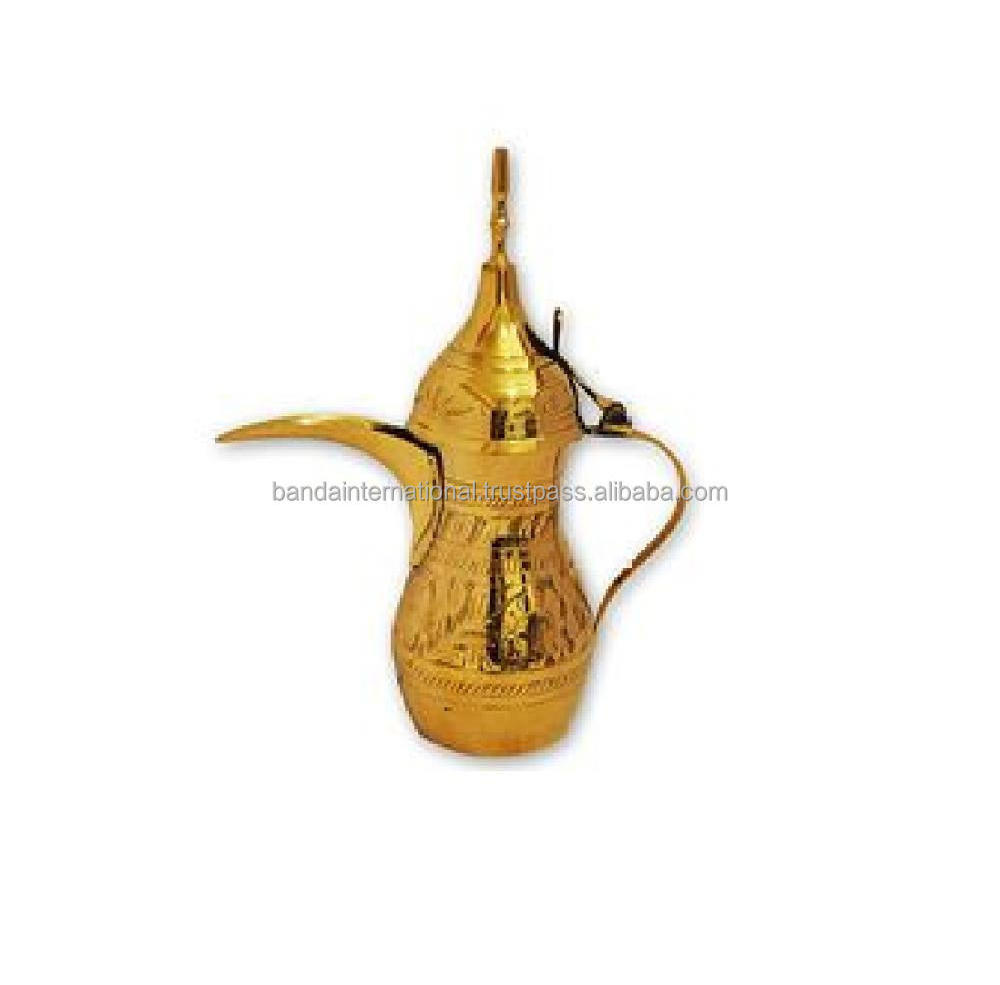 High Quality Brass Teapot With Beautiful Engraving Design Indian Hand Craved Metal Coffee Pot