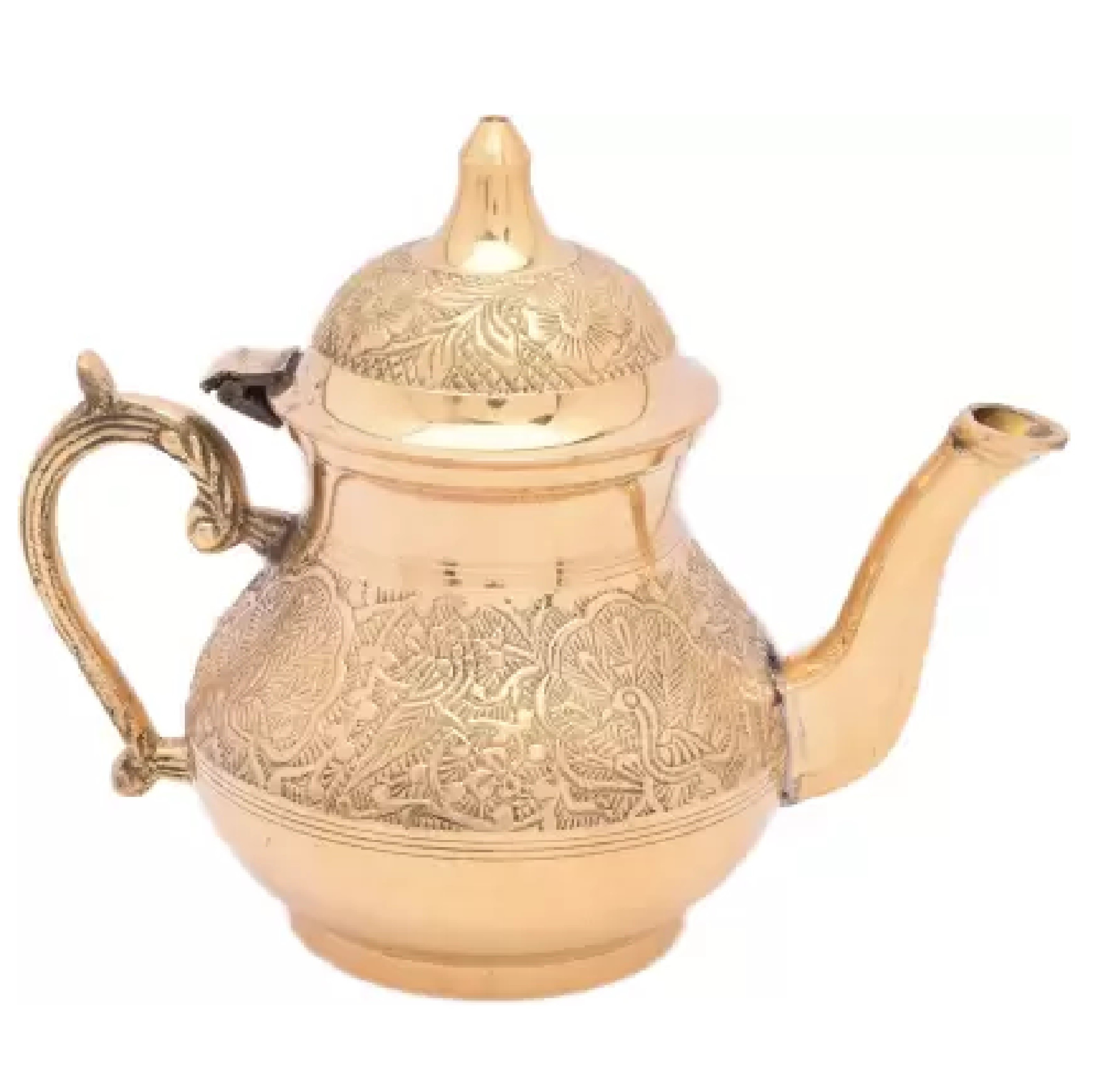 High Quality Brass Teapot With Beautiful Engraving Design Indian Hand Craved Metal Coffee Pot