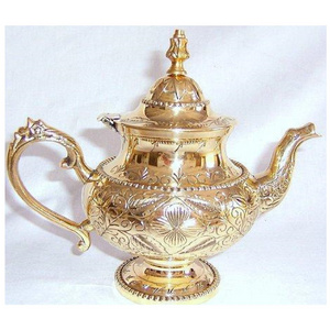 Table Decorative Brass Teapot Kettle With Beautiful Engraving Design Metal Coffee Pot Made India